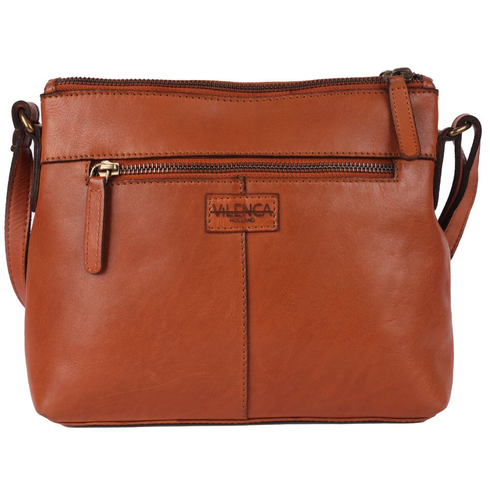 Genuine Italian Leather Boho Studded Crossbody Sling Bag – Cognac