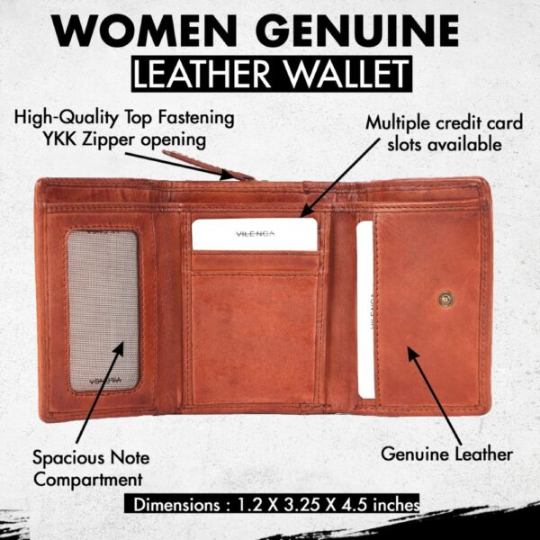 SKYLAR LADY WALLET – Genuine Cognac Leather Women's Wallet with RFID Blocking