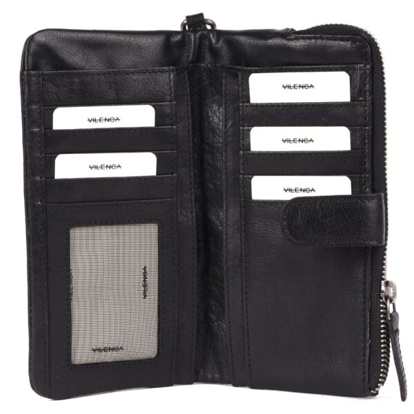 WINNIE LADY PURSE – Genuine Leather Wallet for Women with Detachable Wristlet- Black