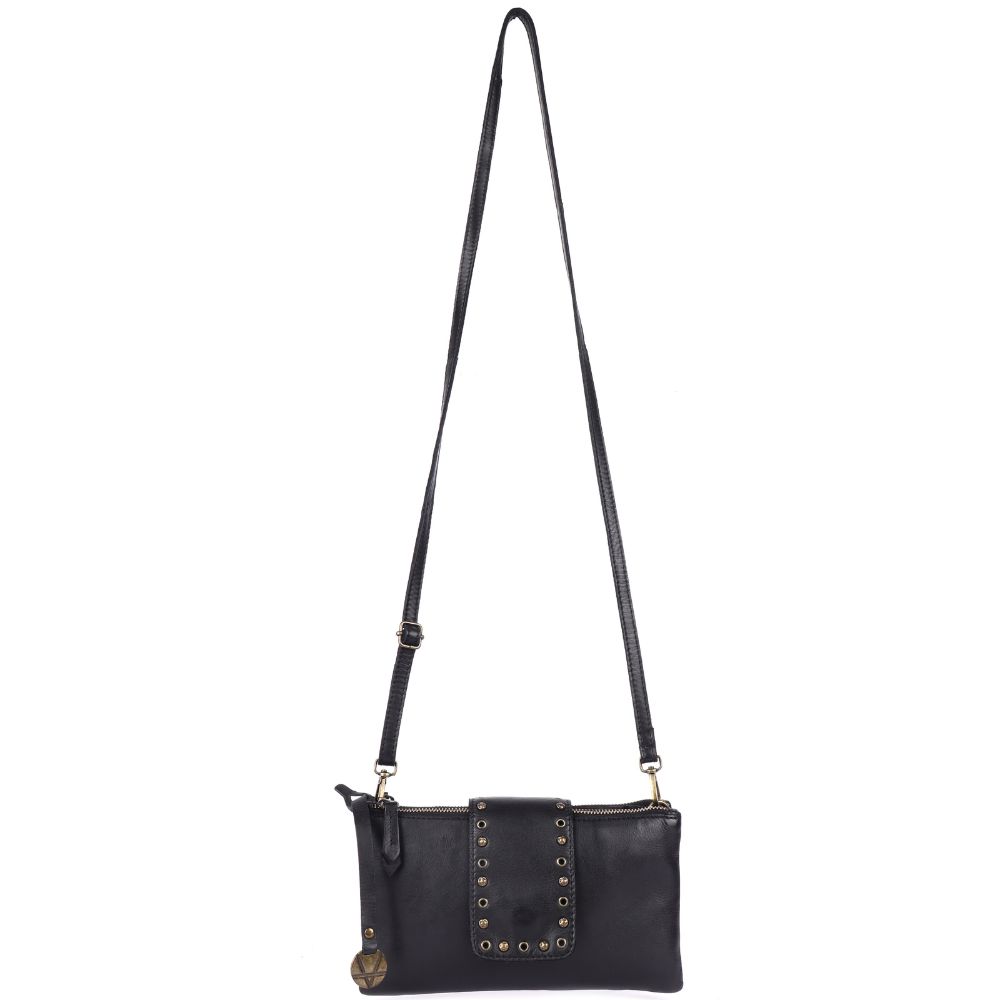 9.5 inch Genuine Italian Leather Boho Studded Crossbody Sling Bag - Stylish, Durable, & Perfect for Everyday Use for women