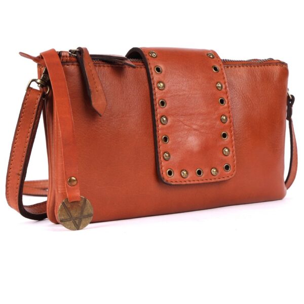 9.5 inch Genuine Italian Leather Boho Studded Crossbody Sling Bag - Stylish, Durable, & Perfect for Everyday Use for women