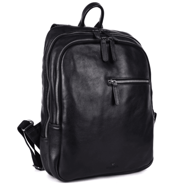 15 Inch Genuine Leather Backpack for Women and Men, Black Leather Backpack with Adjustable Shoulder Strap