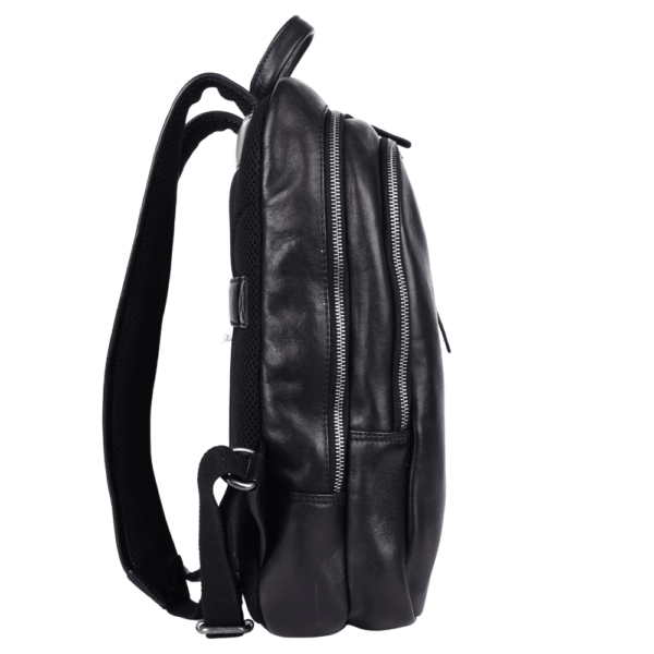 15 Inch Genuine Leather Backpack for Women and Men, Black Leather Backpack with Adjustable Shoulder Strap