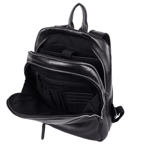 15 Inch Genuine Leather Backpack for Women and Men, Black Leather Backpack with Adjustable Shoulder Strap