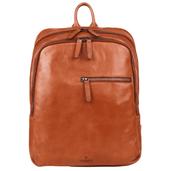 15 Inch Genuine Leather Backpack for Women and Men, Cognac Leather Backpack with Adjustable Shoulder Strap