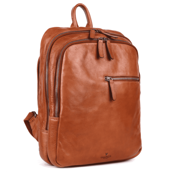 15 Inch Genuine Leather Backpack for Women and Men, Cognac Leather Backpack with Adjustable Shoulder Strap