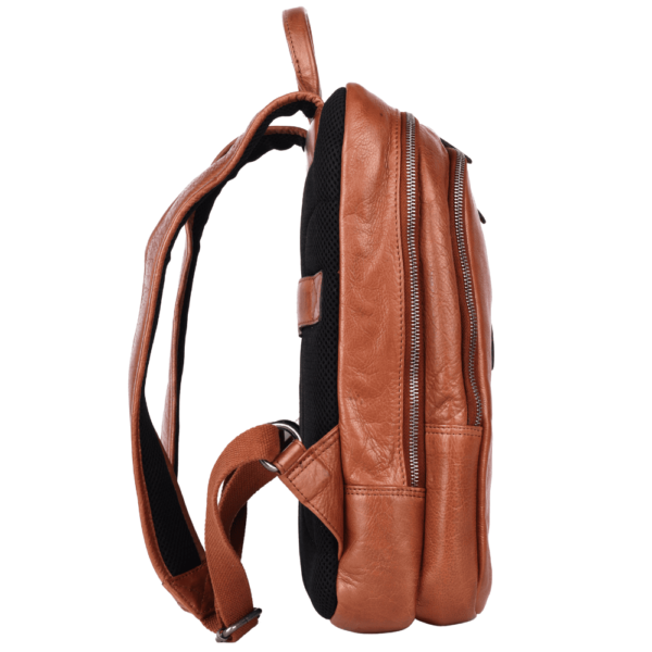 15 Inch Genuine Leather Backpack for Women and Men, Cognac Leather Backpack with Adjustable Shoulder Strap
