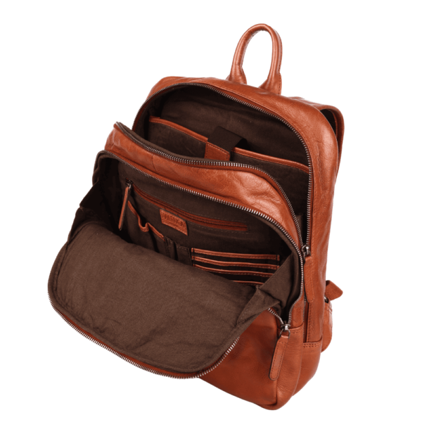 15 Inch Genuine Leather Backpack for Women and Men, Cognac Leather Backpack with Adjustable Shoulder Strap