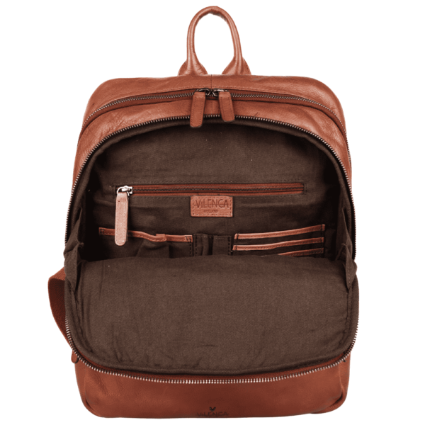 15 Inch Genuine Leather Backpack for Women and Men, Cognac Leather Backpack with Adjustable Shoulder Strap