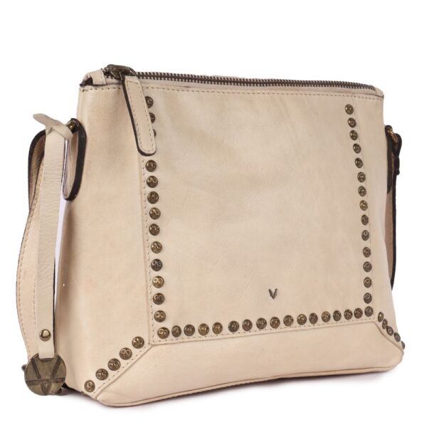 Genuine Italian Leather Boho Studded Crossbody Sling Bag – Beige
