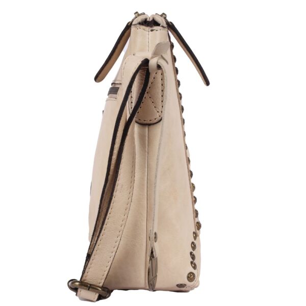 Genuine Italian Leather Boho Studded Crossbody Sling Bag – Beige
