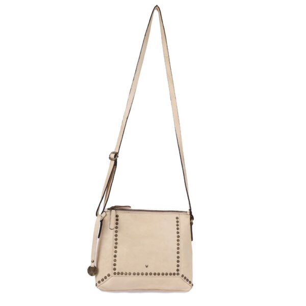 Genuine Italian Leather Boho Studded Crossbody Sling Bag – Beige