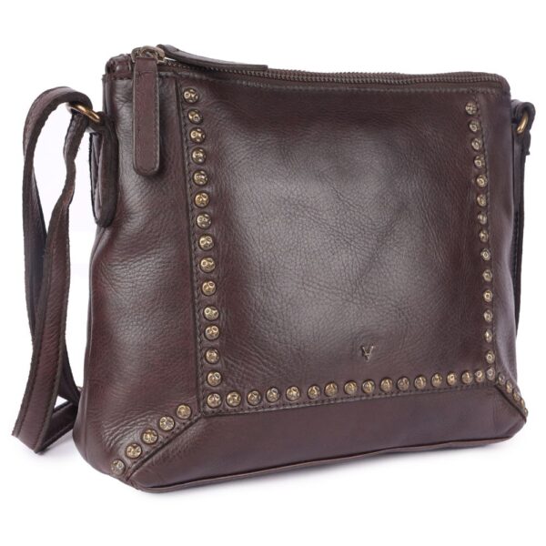 Genuine Italian Leather Boho Studded Crossbody Sling Bag – Brown