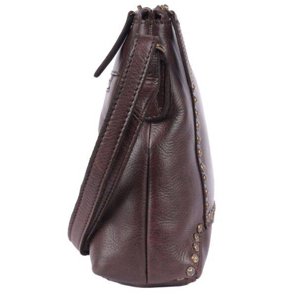 Genuine Italian Leather Boho Studded Crossbody Sling Bag – Brown