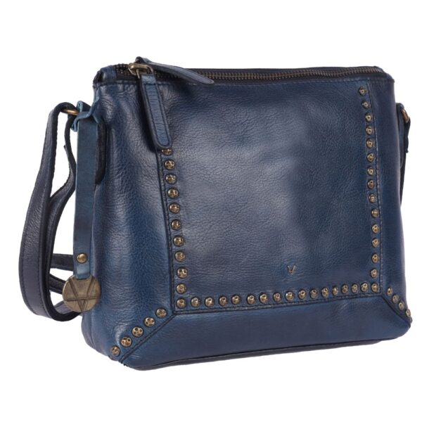 Genuine Italian Leather Boho Studded Crossbody Sling Bag – Navy