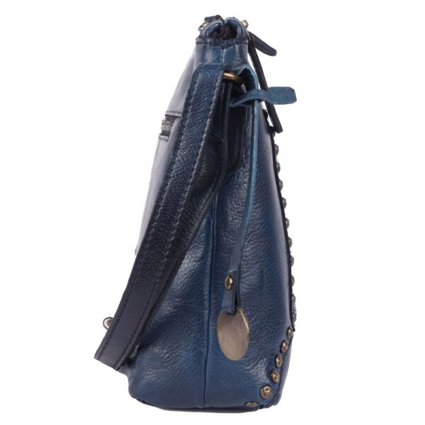 Genuine Italian Leather Boho Studded Crossbody Sling Bag – Navy