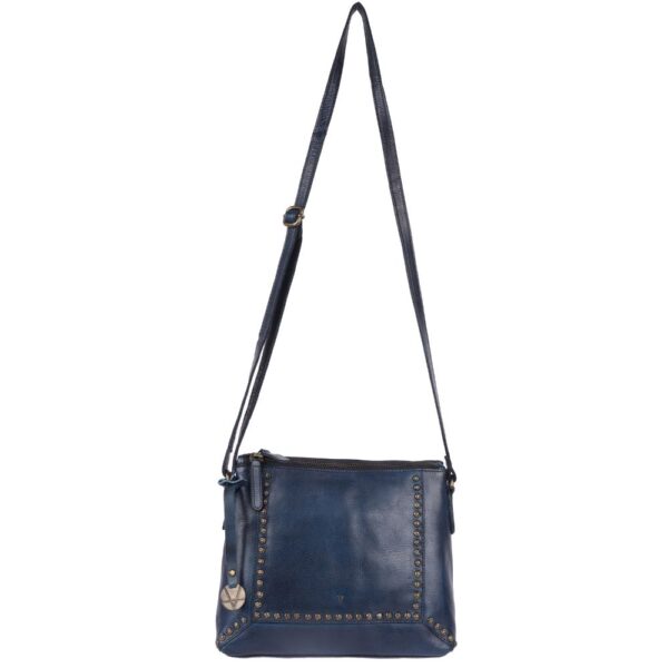 Genuine Italian Leather Boho Studded Crossbody Sling Bag – Navy