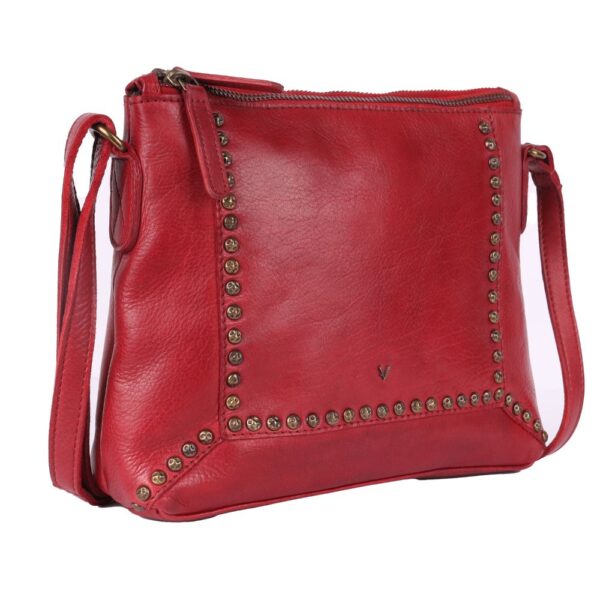 Genuine Italian Leather Boho Studded Crossbody Sling Bag – Red