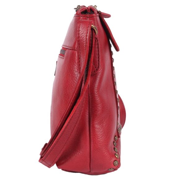 Genuine Italian Leather Boho Studded Crossbody Sling Bag – Red