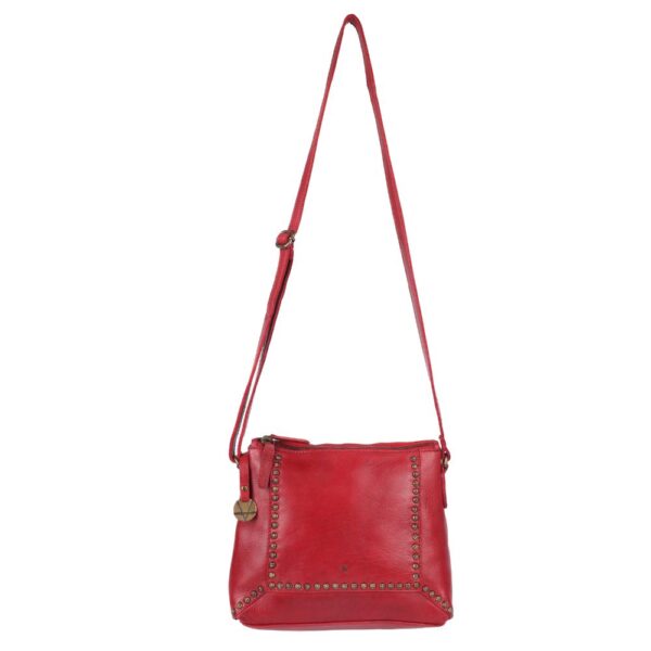 Genuine Italian Leather Boho Studded Crossbody Sling Bag – Red