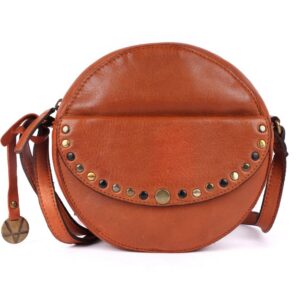 Genuine Italian Leather Boho Studded Round Crossbody Sling Bag - Stylish, Durable, & Perfect for Everyday Use for women