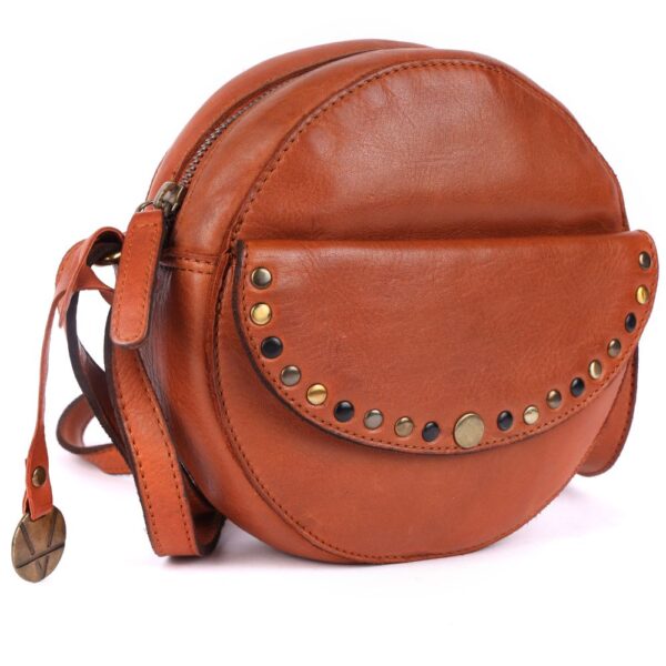 Genuine Italian Leather Boho Studded Round Crossbody Sling Bag - Stylish, Durable, & Perfect for Everyday Use for women