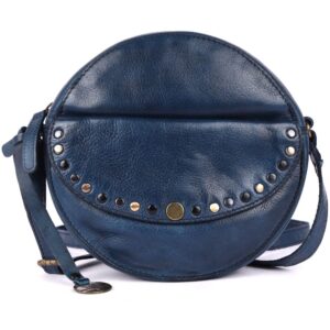 Genuine Italian Leather Boho Studded Round Crossbody Sling Bag - Stylish, Durable, & Perfect for Everyday Use for women