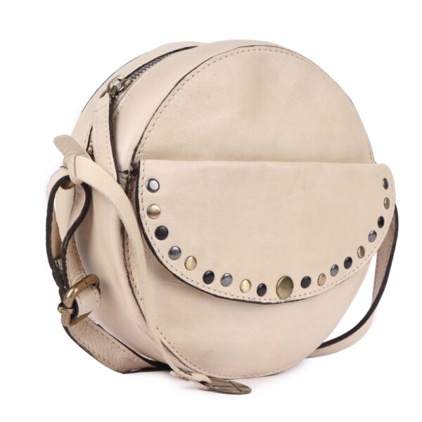 Genuine Italian Leather Boho Studded Round Crossbody Sling Bag - Stylish, Durable, & Perfect for Everyday Use for women