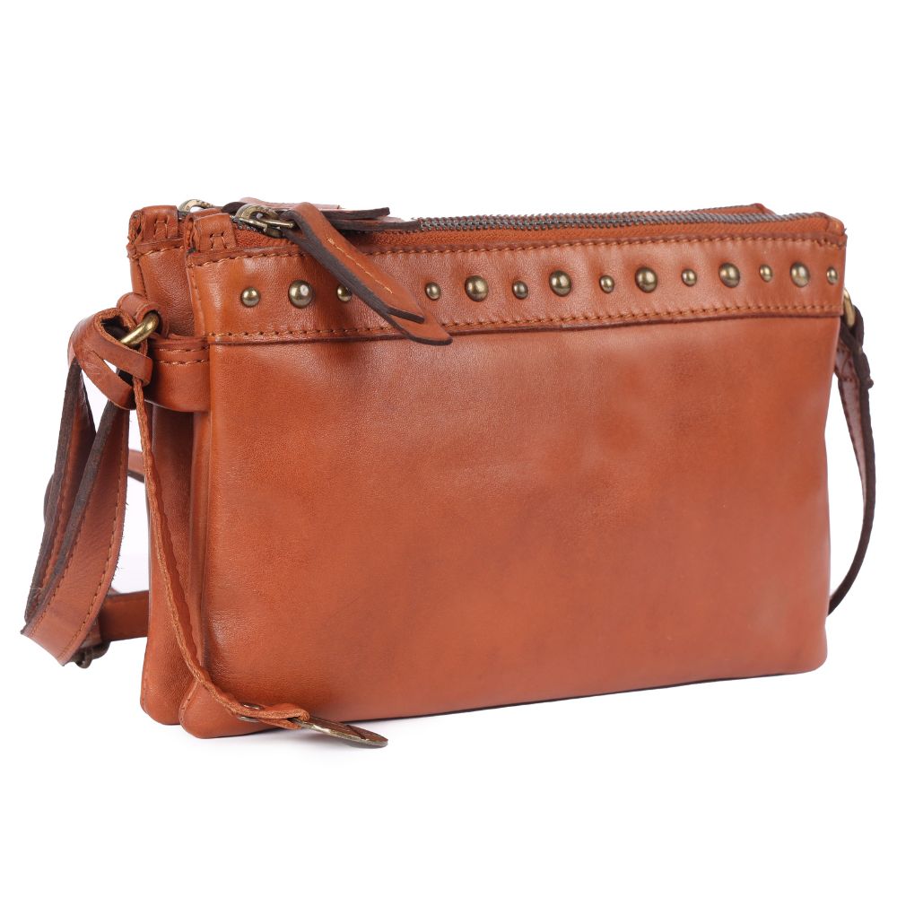9 inch Women's Genuine Italian Leather Boho Studded Crossbody Sling Bag – Premium Quality, Stylish