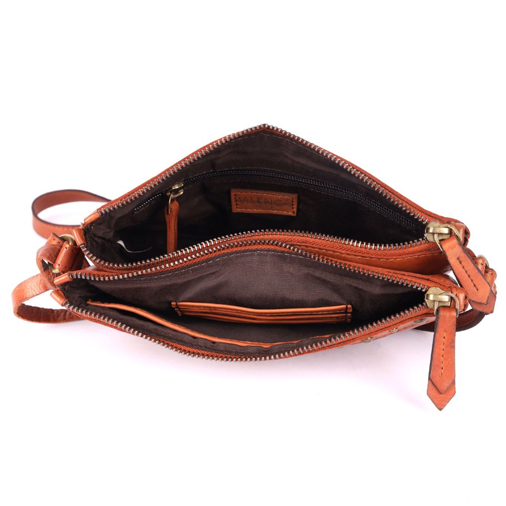 9 inch Women's Genuine Italian Leather Boho Studded Crossbody Sling Bag – Premium Quality, Stylish