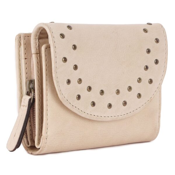Genuine Italian Leather Boho Studded Trifold Double Flap Closure Wallet – Zipper Coin Purse & Credit Card Holder for Women