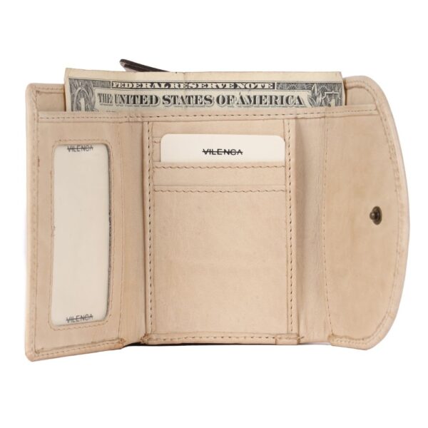 Genuine Italian Leather Boho Studded Trifold Double Flap Closure Wallet – Zipper Coin Purse & Credit Card Holder for Women