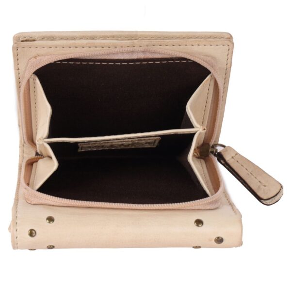 Genuine Italian Leather Boho Studded Trifold Double Flap Closure Wallet – Zipper Coin Purse & Credit Card Holder for Women