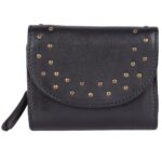 Genuine Italian Leather Boho Studded Trifold Double Flap Closure Wallet – Zipper Coin Purse & Credit Card Holder for Women
