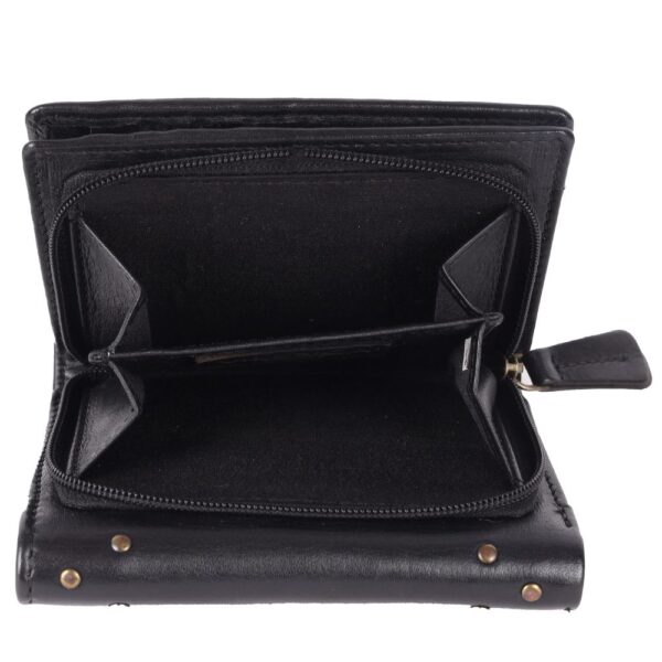 Genuine Italian Leather Boho Studded Trifold Double Flap Closure Wallet – Zipper Coin Purse & Credit Card Holder for Women