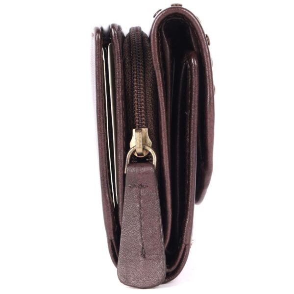 Genuine Italian Leather Boho Studded Trifold Double Flap Closure Wallet – Zipper Coin Purse & Credit Card Holder for Women