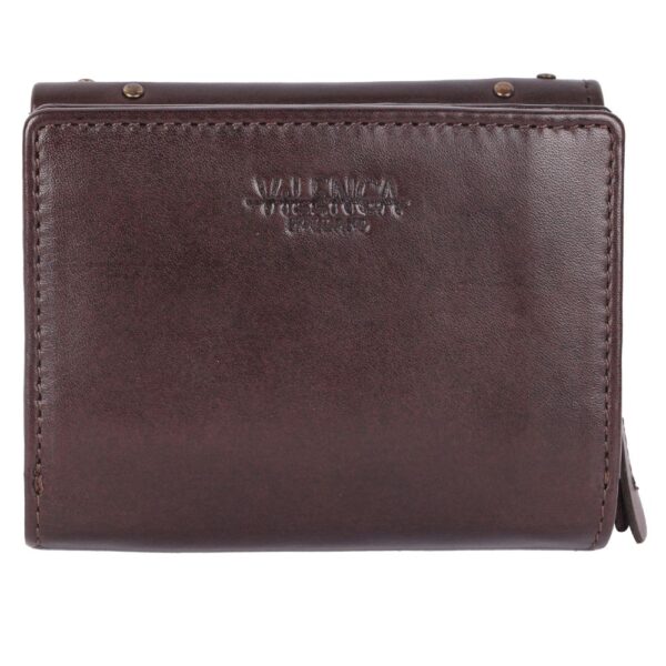 Genuine Italian Leather Boho Studded Trifold Double Flap Closure Wallet – Zipper Coin Purse & Credit Card Holder for Women