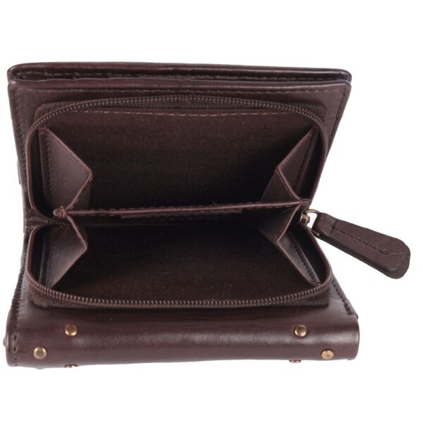 Genuine Italian Leather Boho Studded Trifold Double Flap Closure Wallet – Zipper Coin Purse & Credit Card Holder for Women