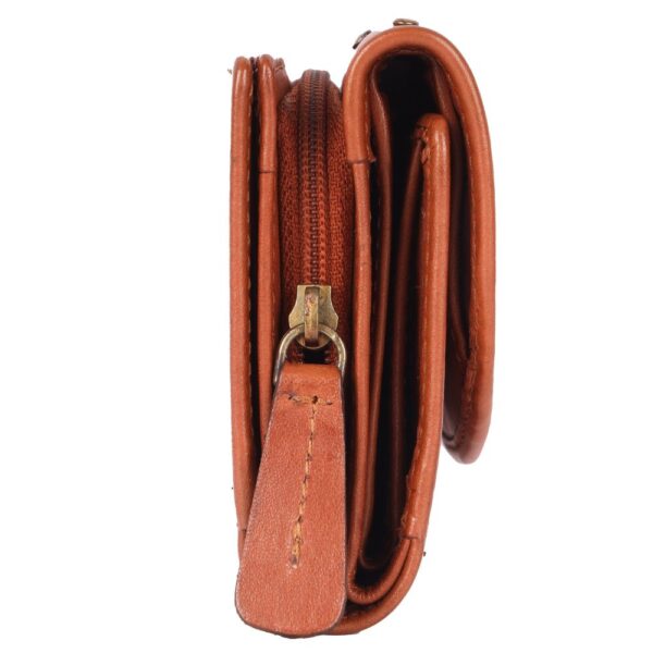 Genuine Italian Leather Boho Studded Trifold Double Flap Closure Wallet – Zipper Coin Purse & Credit Card Holder for Women