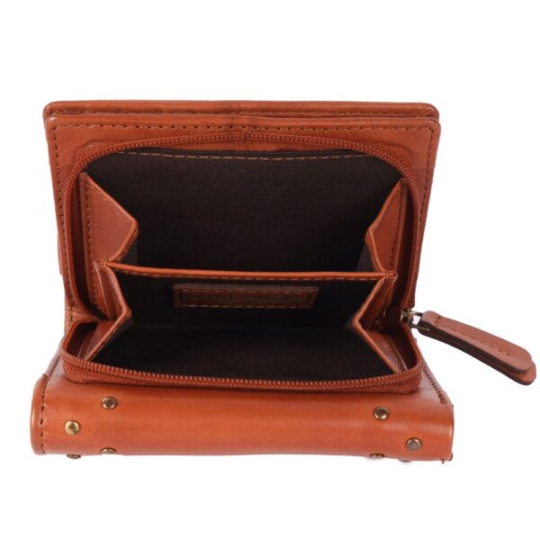 Genuine Italian Leather Boho Studded Trifold Double Flap Closure Wallet – Zipper Coin Purse & Credit Card Holder for Women