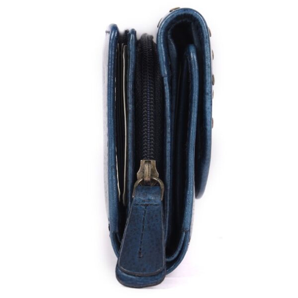 Genuine Italian Leather Boho Studded Trifold Double Flap Closure Wallet – Zipper Coin Purse & Credit Card Holder for Women