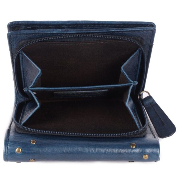 Genuine Italian Leather Boho Studded Trifold Double Flap Closure Wallet – Zipper Coin Purse & Credit Card Holder for Women