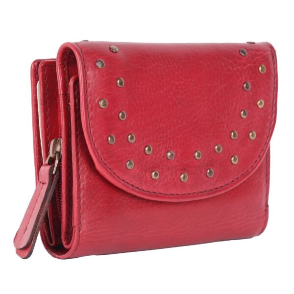Genuine Italian Leather Boho Studded Trifold Double Flap Closure Wallet – Zipper Coin Purse & Credit Card Holder for Women