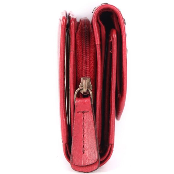 Genuine Italian Leather Boho Studded Trifold Double Flap Closure Wallet – Zipper Coin Purse & Credit Card Holder for Women