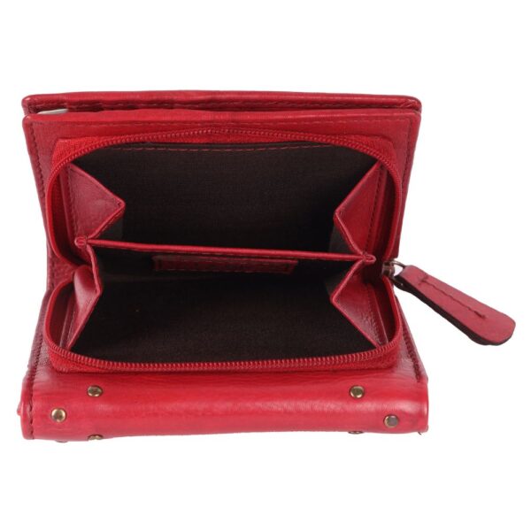 Genuine Italian Leather Boho Studded Trifold Double Flap Closure Wallet – Zipper Coin Purse & Credit Card Holder for Women