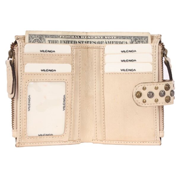 Genuine Italian Leather Boho Studded Bifold Wallet – Zipper Coin Purse & Credit Card Holder for Women