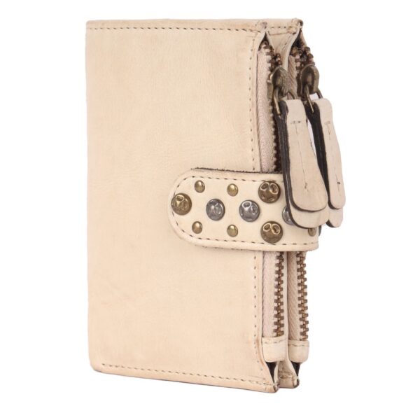 Genuine Italian Leather Boho Studded Bifold Wallet – Zipper Coin Purse & Credit Card Holder for Women