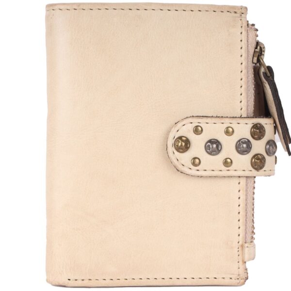 Genuine Italian Leather Boho Studded Bifold Wallet – Zipper Coin Purse & Credit Card Holder for Women