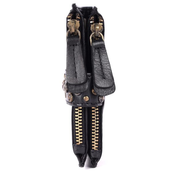 Genuine Italian Leather Boho Studded Bifold Wallet – Zipper Coin Purse & Credit Card Holder for Women