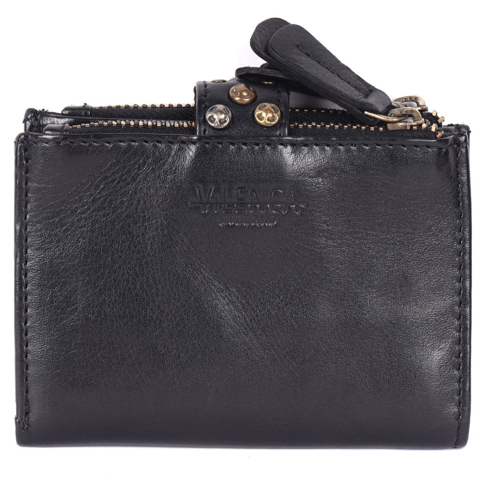 Genuine Italian Leather Boho Studded Bifold Wallet – Zipper Coin Purse & Credit Card Holder for Women
